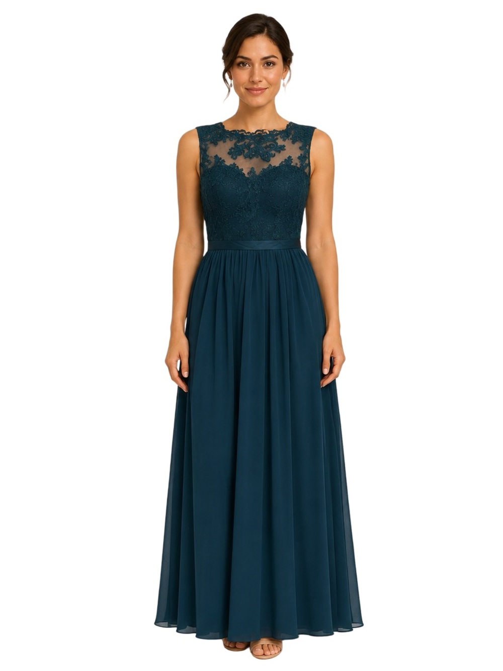 Azazie Elly Peacock Lace Chiffon A-Line Bridesmaid Formal Gown A4